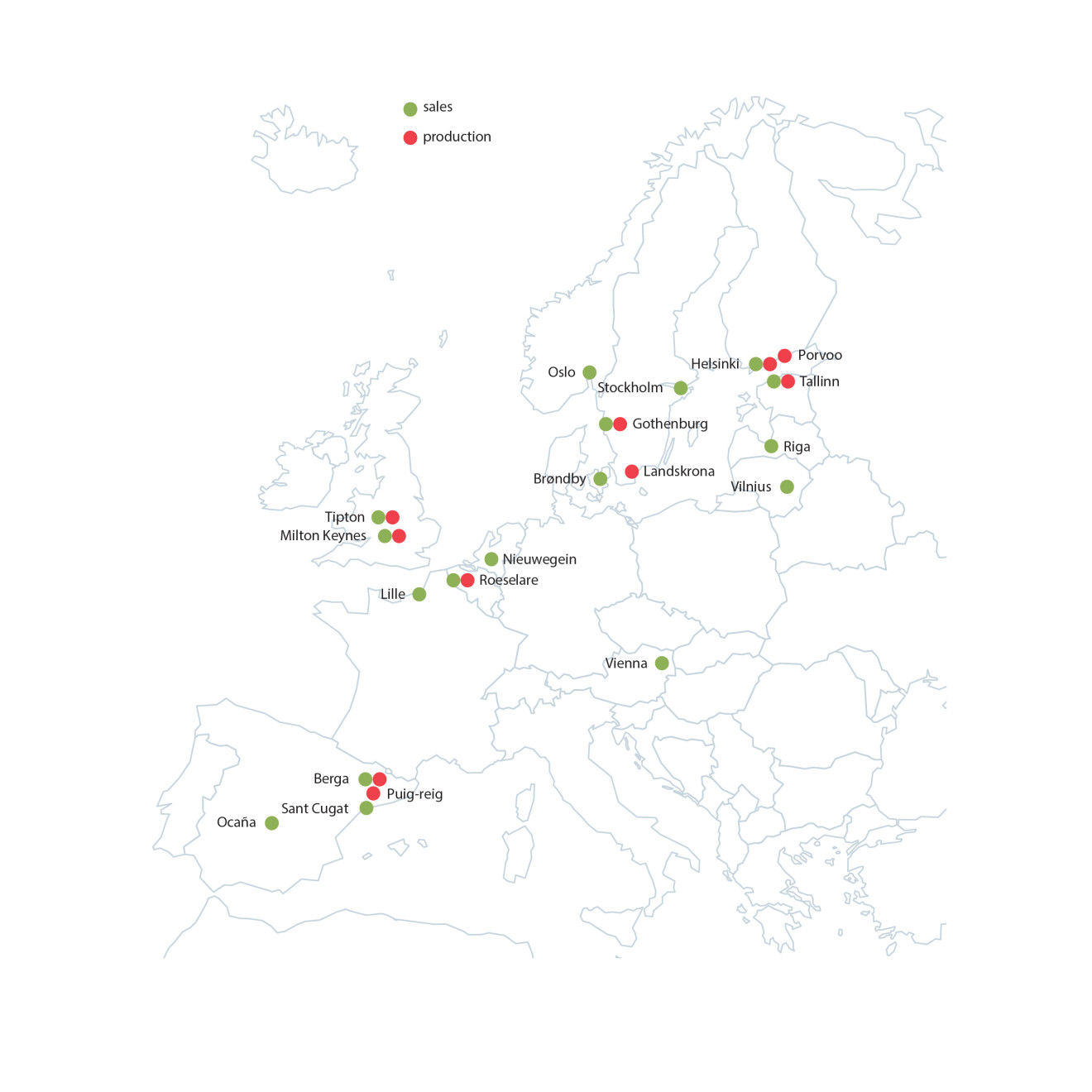 Map of Europe, where Paulig is operating