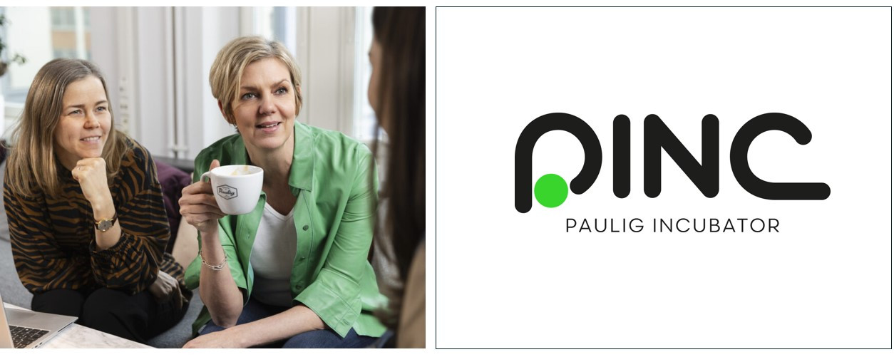 PINC logo and PINC employees having coffee