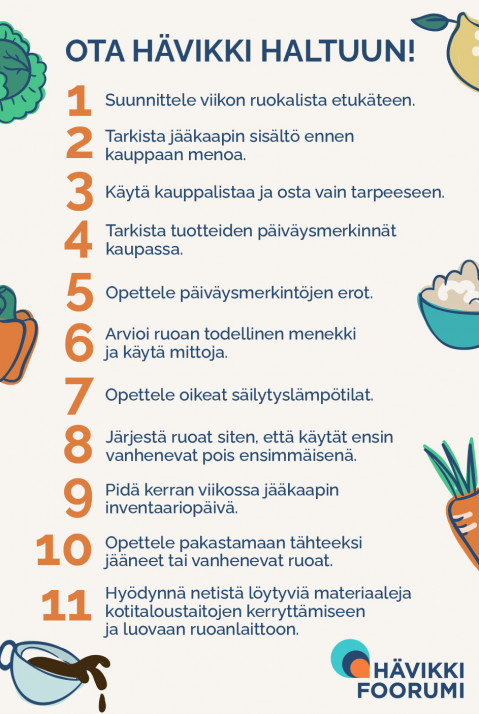 Vinkkilista ruokahävikin vähentämiseen